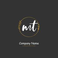 MT Initial handwriting and signature logo design with circle. Beautiful design handwritten logo for fashion, team, wedding, luxury logo. vector