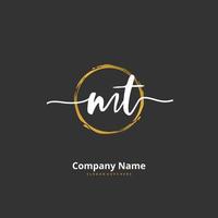 MT Initial handwriting and signature logo design with circle. Beautiful design handwritten logo for fashion, team, wedding, luxury logo. vector