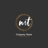 MT Initial handwriting and signature logo design with circle. Beautiful design handwritten logo for fashion, team, wedding, luxury logo. vector