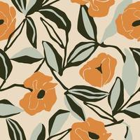 Vector flower and leaf illustration seamless repeat pattern