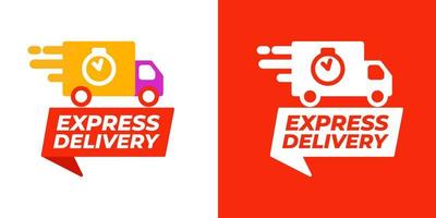 Express delivery fast truck icon sign. Isolated on white and red background. vector