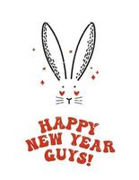 Happy New Year Guys sign with cute bunny. Vector New Year 2023 symbol on white background.