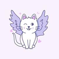 Witch cute cat with bat wings in Kawaii style. Elements for Halloween. vector