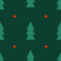 Christmas vector seamless pattern with minimalistic geometric Christmas trees on a dark green background.