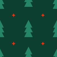 Christmas vector seamless pattern with minimalistic geometric Christmas trees on a dark green background.