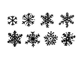 Hand drawn snowflakes icons set on white background for decoration design. Doodle vector illustration. Winter elements for Christmas and New Year