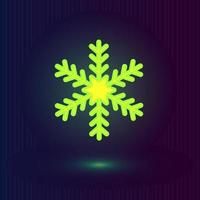 Vector neon green snowflake. Winter icons on dark blue background.