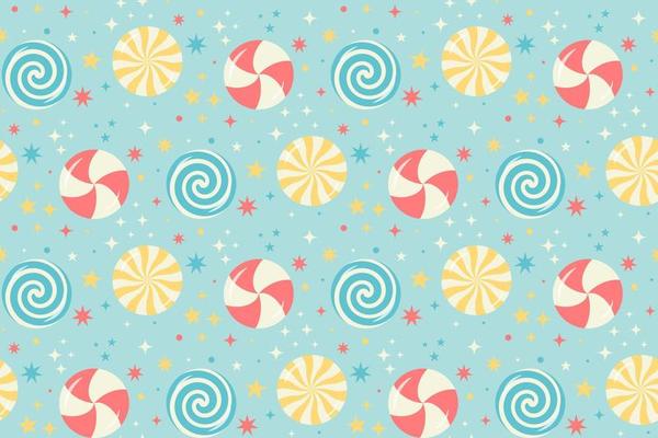 Swirl sweet candies and stars seamless pattern in pastel colors.