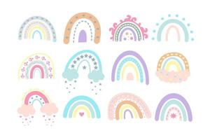 conjunto de arco iris boho pastel. impresión escandinava para baby shower, guardería, sala de juegos, cumpleaños, fiesta infantil y otros. vector