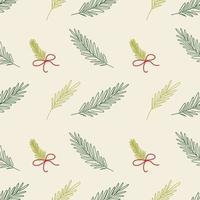 Christmas vector seamless pattern with fir branches and red berries on a light background.