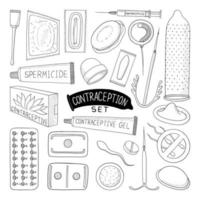 VECTOR BLACK AND WHITE COLLECTION OF CONTRACEPTIVE ITEMS