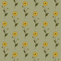 OLIVE VECTOR SEAMLESS BACKGROUND WITH YELLOW WILDFLOWERS OF RUDBECKIA
