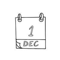 calendar hand drawn in doodle style. December 1. World AIDS Day, date. icon, sticker element for design