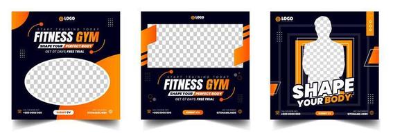 Fitness gym social media post banner template with black and yellow color, gym, Workout, fitness and Sports social media post banner, fitness gym social media post banner design. vector