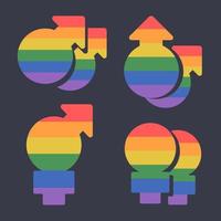 conjunto de icono lgbt aislado sobre fondo negro. comunidad lgbt. concepto de derechos humanos. ilustración plana vectorial para póster, tarjeta, pancarta vector