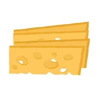 Slices of tasty cheese isolated on white background. Healthy organic food. Holland cheese with holes. Vector cartoon illustration