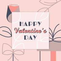 tarjetas de felicitación del día de san valentín en estilo minimalista. elegante texto caligráfico, rosa, caja de regalo, elementos lineales para cita romántica, invitación, san valentín. ilustración plana vectorial vector