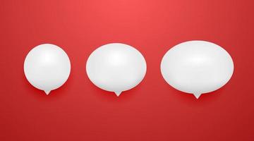 Set of cute 3d white speech bubble icons isolated on red background vector