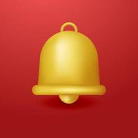 icono de campana de oro de notificación 3d aislado en fondo rojo, icono de vector realista de renderizado 3d