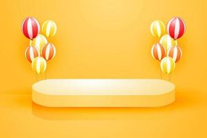 Yellow background abstract 3d scene with balloons for product sale vector