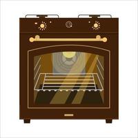 Vector illustration of retro gas stove with light on inside. Flat style. Isolated on white.