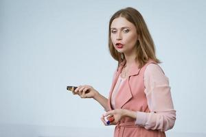 Business lady conducts training, development concept photo