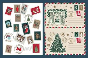 Christmas mail, postcard, hand drawn illustration. vector