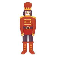 Christmas nutcracker soldier toy isolated. Vector illustration vintage. Retro red nutcracker toy. Christmas character.