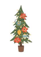 Christmas and Happy New Year isolated illustration of Christmas tree. Vector design template.