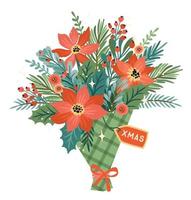 Christmas and Happy New Year isolated illustration of Christmas bouquet. Vector design template.