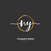 NY Initial handwriting and signature logo design with circle. Beautiful design handwritten logo for fashion, team, wedding, luxury logo. vector