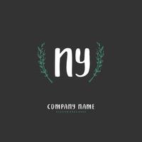 ny escritura a mano inicial y diseño de logotipo de firma con círculo. hermoso diseño de logotipo escrito a mano para moda, equipo, boda, logotipo de lujo. vector