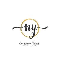 NY Initial handwriting and signature logo design with circle. Beautiful design handwritten logo for fashion, team, wedding, luxury logo. vector