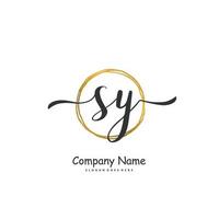 SY Initial handwriting and signature logo design with circle. Beautiful design handwritten logo for fashion, team, wedding, luxury logo. vector