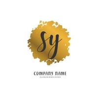 sy escritura a mano inicial y diseño de logotipo de firma con círculo. hermoso diseño de logotipo escrito a mano para moda, equipo, boda, logotipo de lujo. vector