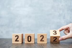 hand flip 2022 to 2023 block. goal, Resolution, strategy, plan,, motivation, reboot, forecast, change, countdown and New Year holiday concepts photo