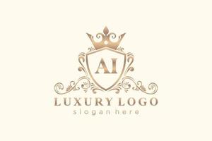 Initial AI Letter Royal Luxury Logo template in vector art for Restaurant, Royalty, Boutique, Cafe, Hotel, Heraldic, Jewelry, Fashion and other vector illustration.