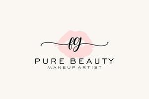 diseño de logotipo prefabricado inicial de labios de acuarela fg, logotipo para marca comercial de artista de maquillaje, diseño de logotipo de boutique de belleza rubor, logotipo de caligrafía con plantilla creativa. vector