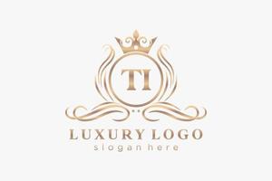 Initial TI Letter Royal Luxury Logo template in vector art for Restaurant, Royalty, Boutique, Cafe, Hotel, Heraldic, Jewelry, Fashion and other vector illustration.