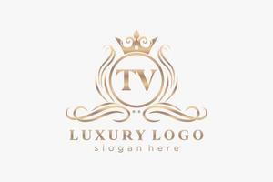 Initial TV Letter Royal Luxury Logo template in vector art for Restaurant, Royalty, Boutique, Cafe, Hotel, Heraldic, Jewelry, Fashion and other vector illustration.