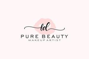 Initial FD Watercolor Lips Premade Logo Design, Logo for Makeup Artist Business Branding, Blush Beauty Boutique Logo Design, Calligraphy Logo with creative template. vector