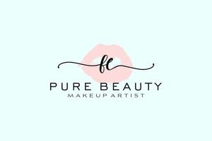 Initial FE Watercolor Lips Premade Logo Design, Logo for Makeup Artist Business Branding, Blush Beauty Boutique Logo Design, Calligraphy Logo with creative template. vector