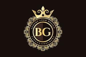 BG Initial Letter Gold calligraphic feminine floral hand drawn heraldic monogram antique vintage style luxury logo design Premium Vector