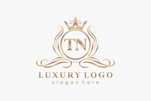 Initial TN Letter Royal Luxury Logo template in vector art for Restaurant, Royalty, Boutique, Cafe, Hotel, Heraldic, Jewelry, Fashion and other vector illustration.