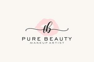 Initial FB Watercolor Lips Premade Logo Design, Logo for Makeup Artist Business Branding, Blush Beauty Boutique Logo Design, Calligraphy Logo with creative template. vector