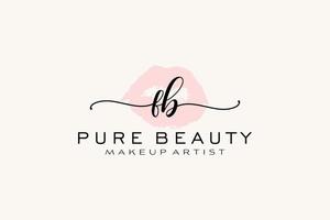 diseño de logotipo prefabricado inicial de labios de acuarela fb, logotipo para marca comercial de artista de maquillaje, diseño de logotipo de boutique de belleza rubor, logotipo de caligrafía con plantilla creativa. vector