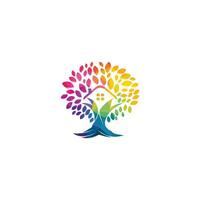 Tree house logo design. Eco House vector design template.