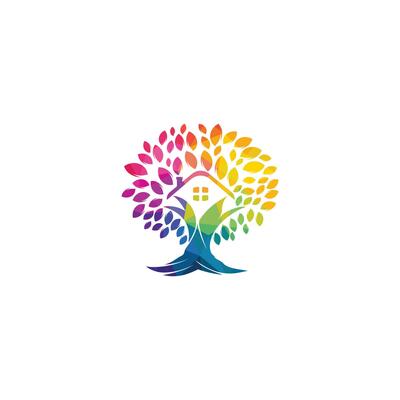 Tree house logo design. Eco House vector design template.
