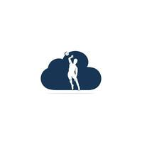 Volleyball player cloud shape vector logo design.