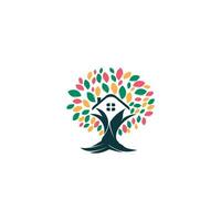 Tree house logo design. Eco House vector design template.